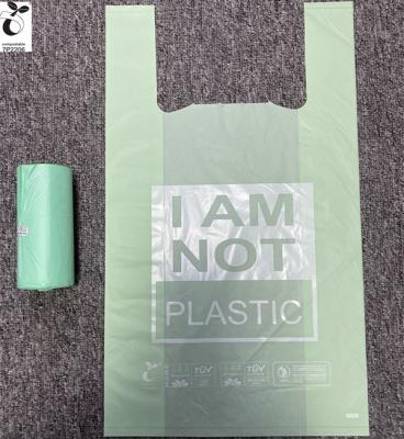 China 100% compostable packaging en13432 shopping organizer I'm not 2019 t-shirt bags amazon plastic hit shopping bio plastic carry bag for sale