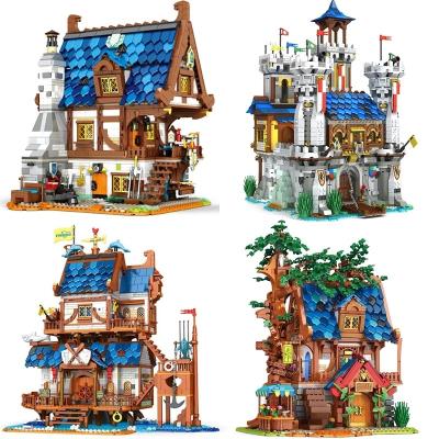 China DIY TOY Reobrix MOC Century European Medieval Castle Fishing Store Treehouse Architecture Building Blocks Plastic Smart Toys Set for sale