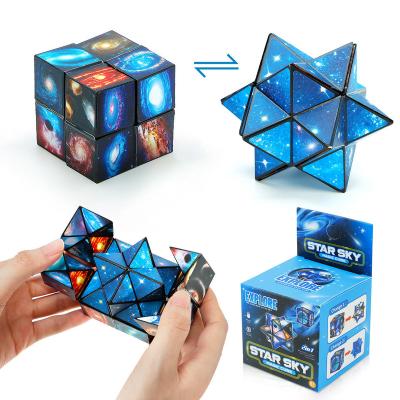 China Popular FLASHING 2 in 1 Puzzle Cube Stir Toy Stress Relief Toy Infinity Folding Puzzle Cube for Educational Starry Sky Infinity Cube for sale