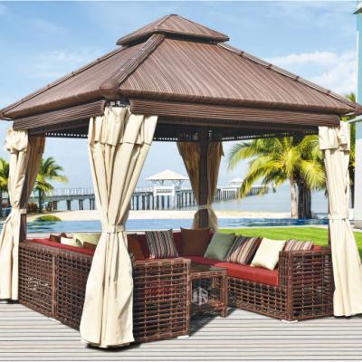 China Outdoor Sun Anti-UV Modern Pavilion Rainproof Garden Villa Canopy Aluminum Alloy PE Rattan Tent Gazebo for sale