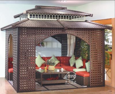 China Traditional high quality large rattan durable wicker gazebo with sofa and table set for outdoor for sale