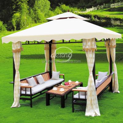 China Polyester worked curtain with outside set of square iron pavilion for sale