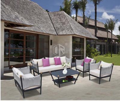 China Modern high quality outdoor PE rattan and aluminum garden rattan furniture sofa with cushions and pillows for sale