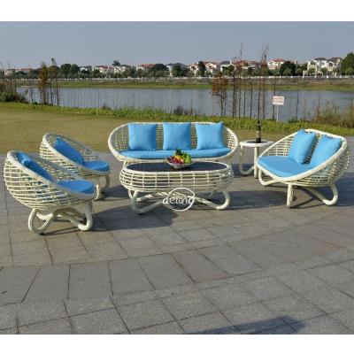 China Cute Eco-freindly egg-shape PE rattan cafe sofa set furniture outdoor garden use with waterproof cushions for sale