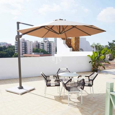 China Durable Design Outdoor Patio Hotel Furniture Olifen Aluminum Alloy Rope Table and Chairs Garden Terrace Dining Set for sale