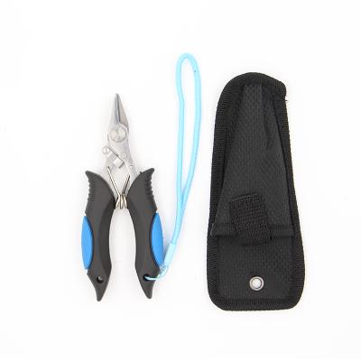 China With Line Stainless Steel PE Cutter Mini Fish Tools Open Split Ring Fishing Scissors Self-lock Pliers for sale