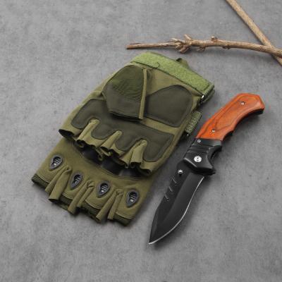 China Stainless Steel Strong Portable Knife Power Wooden Hand Cuchillo De Camping Folding Hunting Multi Pocket Knives Kits With Gloves for sale