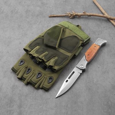 China Best Selling Non-variable Combat Knives With Gloves Set Folding Knife Wood Handle Knife Blade Pocket Tactical Military Hand Tool for sale