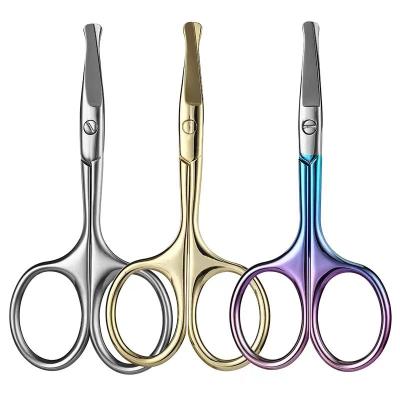 China Left-Handed Scissors mini stainless steel curved round grooming small eyebrow cutting round tip makeup beauty nose hair brow scissors for sale