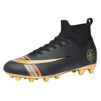 China Fashion High Quality Rubber High Ankle FG Soccer Cleats Training Outdoor Gold Plated Bottom Shoes Football Boots for sale