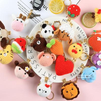 China Fashion Cartoon Crochet Wallet Cotton Girls Small Crochet Purse Earphone Coin Purse Natural Soft Plush Handwoven Purse for sale