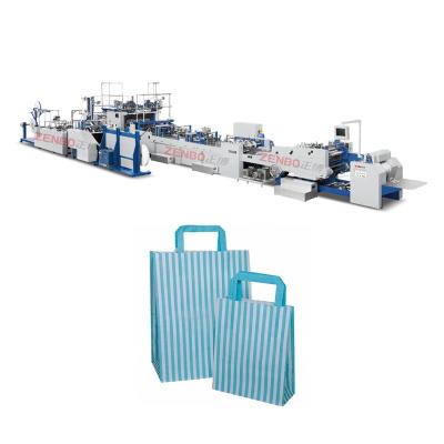 China Fully automatic high speed square flat handle paper bag making for hotels; production line square bottom paper bag machine ZB1260SF-450 for sale