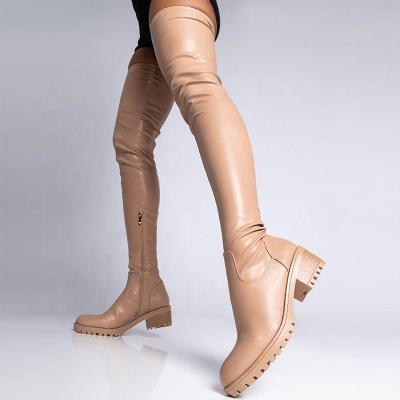 China Anti-Smell Long Over Knee High Women Round Toe Flat Heel Nude Boots Boots 2021 Winter New Customized Design Size 43 for sale