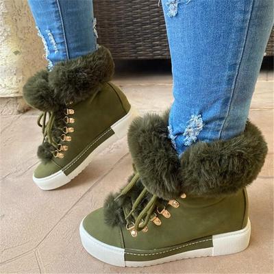 China Anti-Smell Snow Boots Winter Flat Heel Short Booty Lace Up Women Ankle Boots Flats Size 43 Big Size Shoes for sale