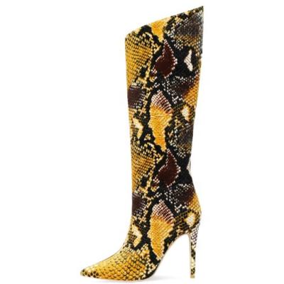 China New Anti-Smell Animal Print High Top Long Boots Women Claf Ladies Shoes Python Pattern High Top Pumps Women Knee High Boots Size 45 for sale