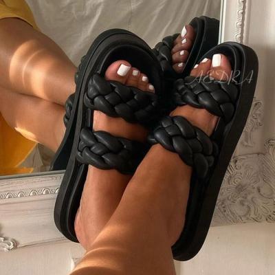 China Black Double Braid Strap Lightweight Women Slippers Flats Slips Shoes for sale