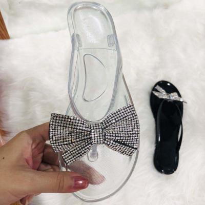 China Diamonds Bowtie Flip Flop Women Slippers Clear Jelly Sandals Anti-odor Bling Shoes for sale