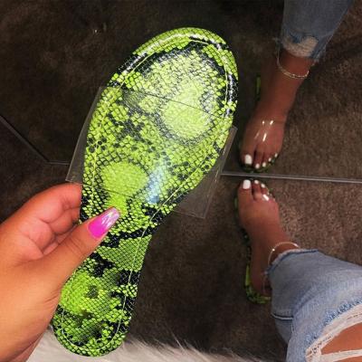 China Wholesale PVC Flat Clear Sandals Shoes Anti-odor Ladies Snakeskin Women Cheap Flat Slippers for sale