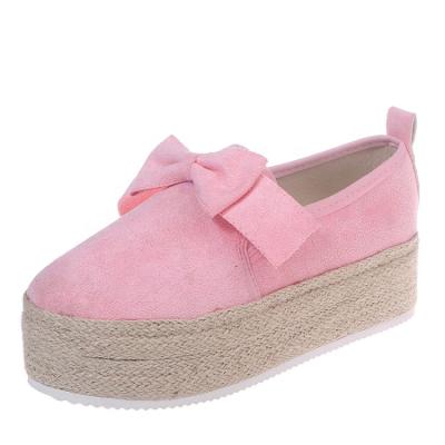 China Straw Braiding Platform Women Flat Anti-odor Suede Bowknot Round Toe Slip On Loafers Shoes for sale