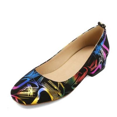 China Size 48 Square Toe Shoes Art Colorful Graffiti Print Women Anti-Smell Flats Large Pumps Shoes Slip On Flats for sale