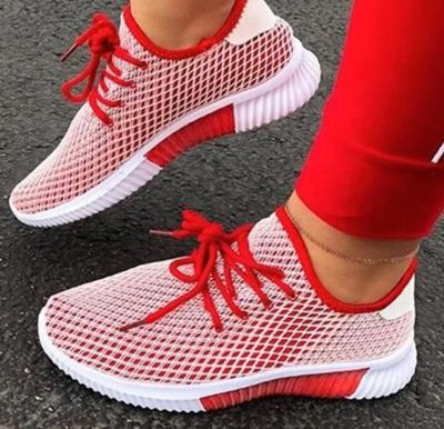 China Fashion Trend Lace-Up Net Neckline Upper Flat With Mesh Breathable Running Shoes Women Casual Sneakers Walking Sport Shoes for sale