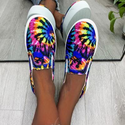 China Fashion Trend Beauty Women Summer Bright Mixed Color Printing Shoes Outdoor Flat Comfort With High Platform Canvas Shoes for sale