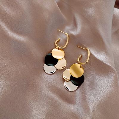 China FASHIONABLE European and American Temperament Four-color Contrast Round Piece Dangle Earrings Girls Fashion Jewelry Women's Accessories for sale