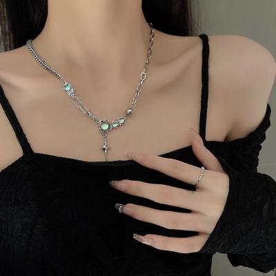 China Fashion Steel Cross Hot Girl Vintage Designer Moonstone Necklace Stainless Quilting Moonstone Necklace For Women for sale