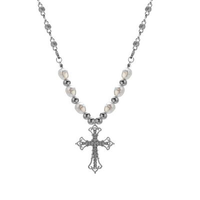 China CLASSIC Cross Pendant Necklace Stainless Steel Fashion Black Color Personalized Cross Necklaces For Men Bead Beaded Necklace for sale