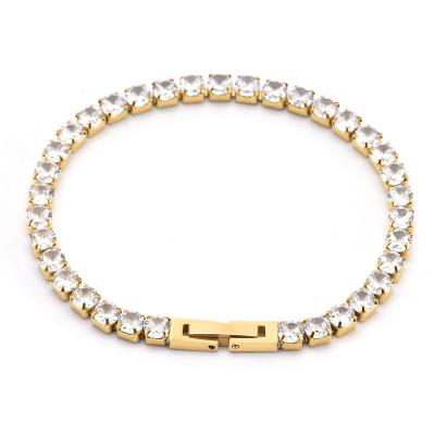 China Punk 18k Gold Plated Crystal Stone Iced Out Jewelry 4mm Cubic Mosinite Single CZ Full Diamond Tennis Chain Bracelet For Women for sale