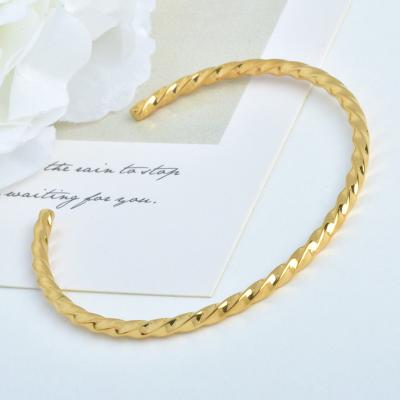 China Wholesale TRENDY Women 18k Gold Plated Minimalist Jewelry Cable Wire Stainless Steel Expanding Stacking Twisted Cuff Bangle Bracelet for sale