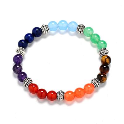 China Lancui Fashionable Volcanic Rock Wrap Stretch Beaded Lava Healing Natural Stone Bead 7 Chakra Bracelets for sale