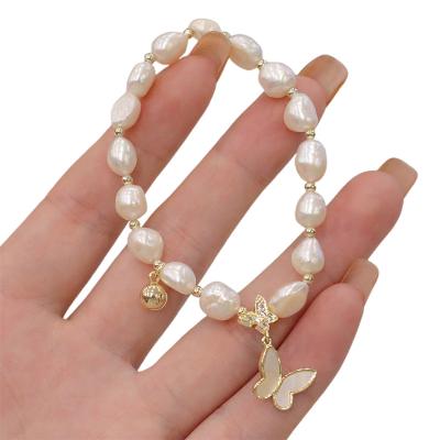 China Environmental Friendly/Fashion/Elegant Charm Zircon Jewelry Natural Pearl String Irregular Hanging Bracelet CIO Korean Design Vintage Nickel Free/Lead Free Wristband for sale