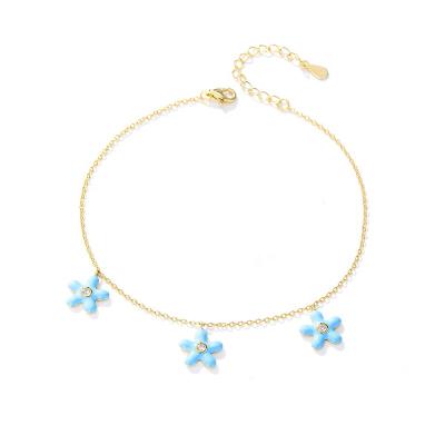 China Trendy Cute Thin Anklets Zircon Enamel Starfish Anklet Charm Foot Jewelry S925 Sterling Silver CZ For Women for sale