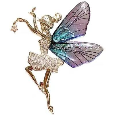 China ALLOY Angel Wings Zirconia Brooch Flying Angel Wings Brooch Pin Wedding Bouquet Lapel Pin Jewelry for Women Bridal for sale