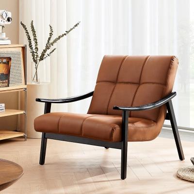 China Adjustable (other) Italian modern light luxury layer leather single sofa armchair chair Wood armchair lounge chair living room simple leisure chair for sale