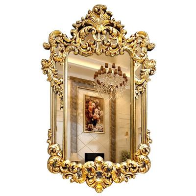 China Luxury Royal Wall Wood Frame Mirror  luxury classical  PU Framed  Antique gold decorative mirrors for sale