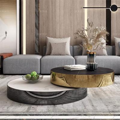 China Convertible versaluxe coffee table set luxury modern rotating glass coffee table stainless steel frame table living room furniture for sale