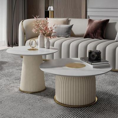 China Adjustable (other) French Light luxury round coffee table for living room furniture Modern designer cream stone coffee table set for sale