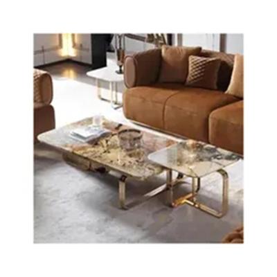 China Adjustable (other) Modern luxury marble coffee table gold stone crystal coffee tables with fine brazil marble inset elegant tea coffee table for sale