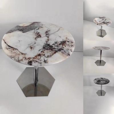 China Stylish Modern Nordic Living Room Marble Round Side Tea Coffee Table With Golden Legs stainless steel coffee table modern living room for sale