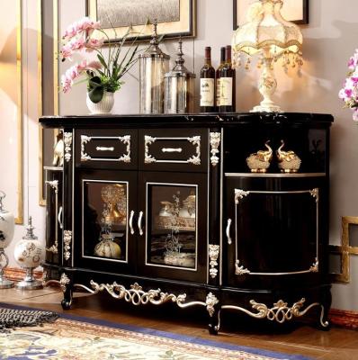 China Adjustable (height) European Classical luxury side cabinet Solid wood glass wine cabinet Restaurant Oval marble wine cabinet locker for sale