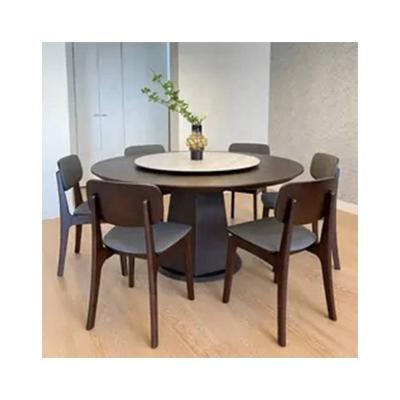 China Adjustable (other) High quality simple style solid wood dining table set 8 seater wood modern sintered plate turntable round dining room table for sale