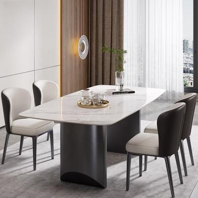 China Adjustable (other) Italian luxury minimalist sintered stone dining table stainless steel floating table dinning room furniture dining chairs set for sale