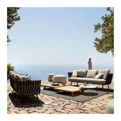 China Modern Aesthetic outdoor modern patio rattan sofa garden furniture design outdoor sofa set and tables for luxury home hotel beach for sale