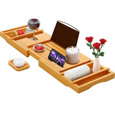 China CLASSIC Retractable Luxury Bamboo Tub Caddy Trays Premium Bathroom Bath Tub Holder Bamboo Tub Tray for sale