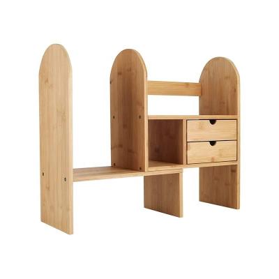 China CLASSIC Expandable Desktop Bamboo Shelf Office Organizer with 2 Storage Drawers for Office and Home Expandable Drawer Organizer for sale