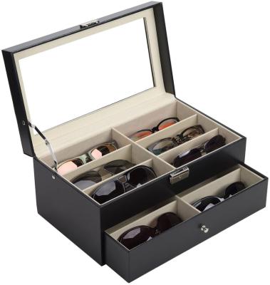 China Stored Multiple Glasses Eyewear Display Case Leather Multi Sunglasses Jewelry Collection Holder With Drawer Bedroom Organizer for sale