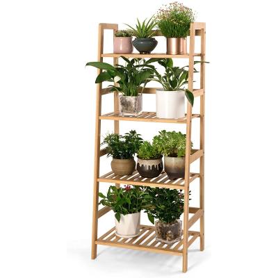 China Multi-Function Bamboo Multi-Function Rack Bookcase Storage Rack Ladder Shelf Plant Indoor Indoor Outdoor Flower Shelves Outdoor Organizer for sale