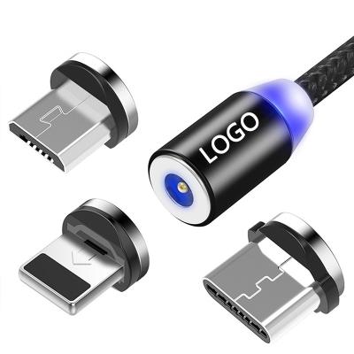 China Usb cable 3 in 1 data led charging type customized wholesale mobile phone 2.4a micro c usb charger 3 in 1 magnetic usb cable for sale